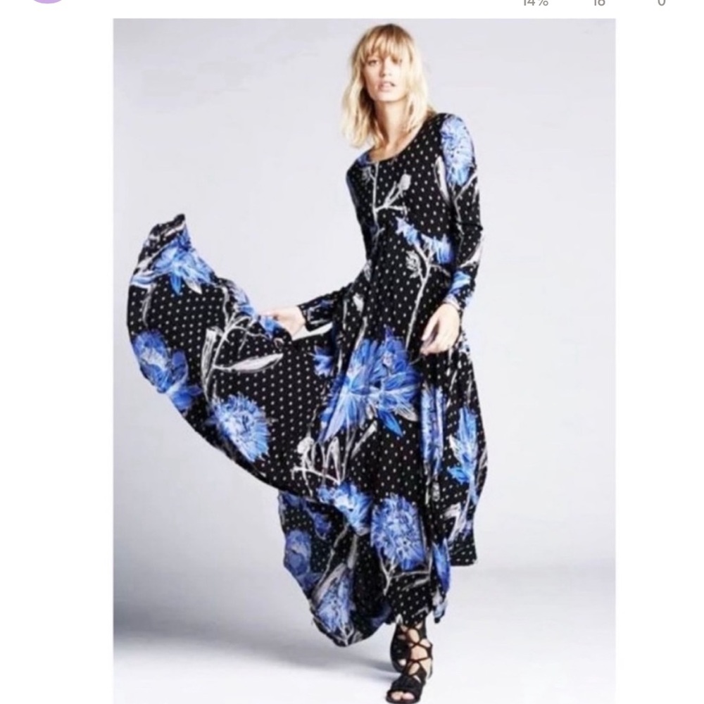 Vintage Free People - First Kiss Floral Printed Long Sleeve Maxi Dress -…